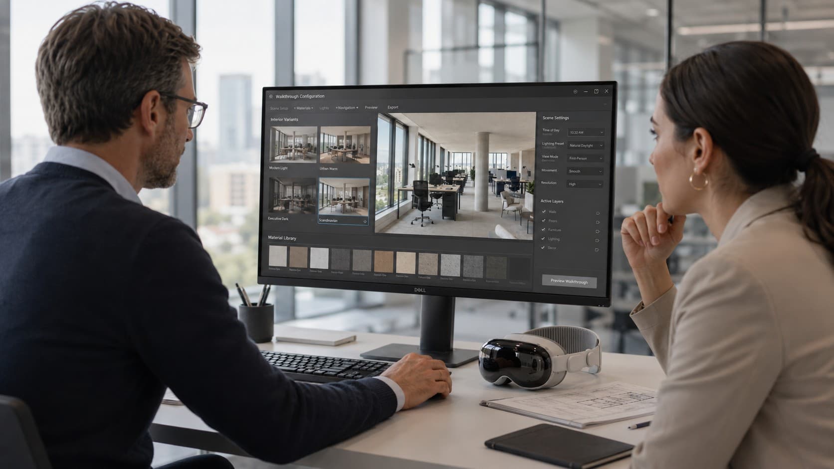 Konfiguration der Bürovarianten für die Apple Vision Pro am Arbeitsplatz